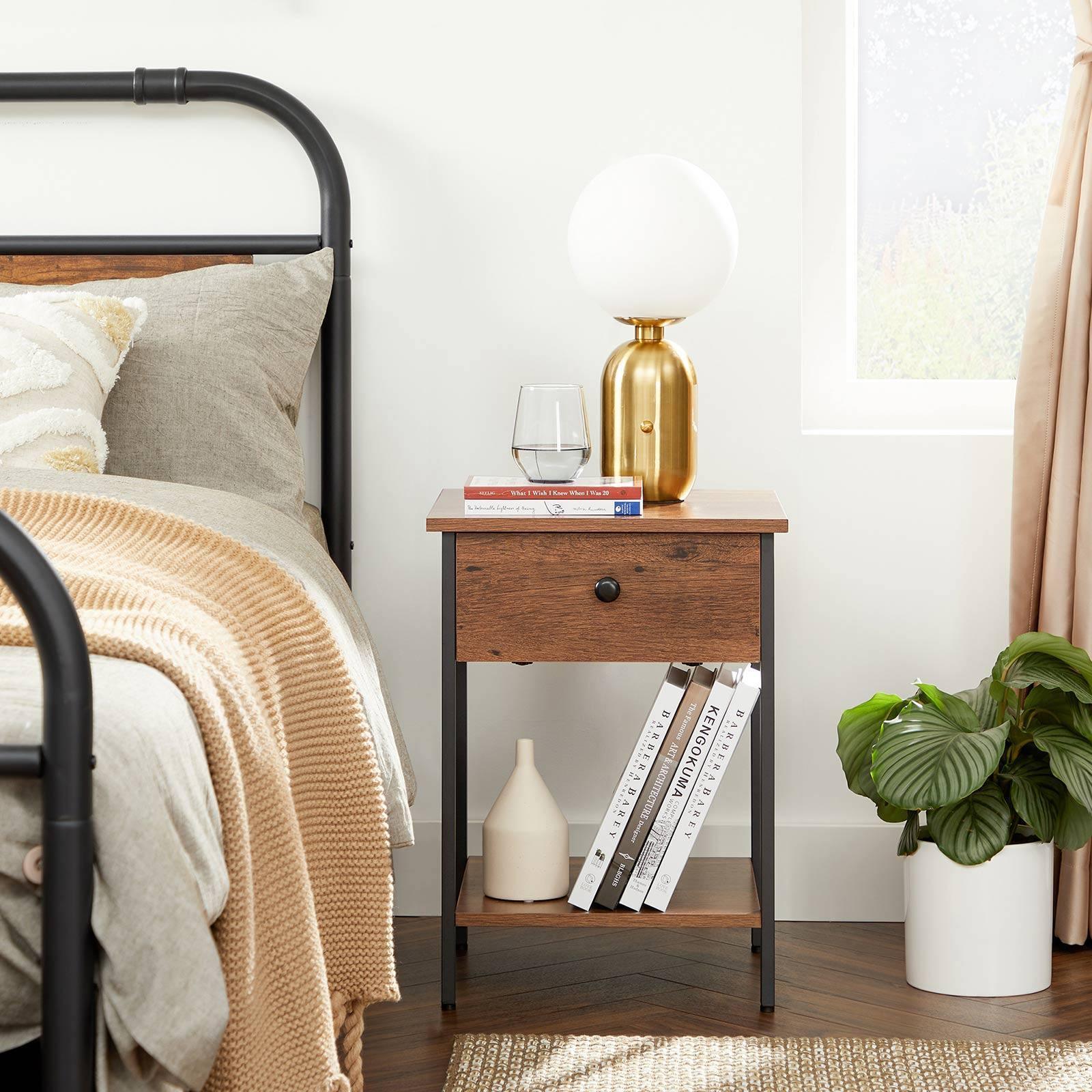 Nightstand Hazelnut Brown and Black FredCo