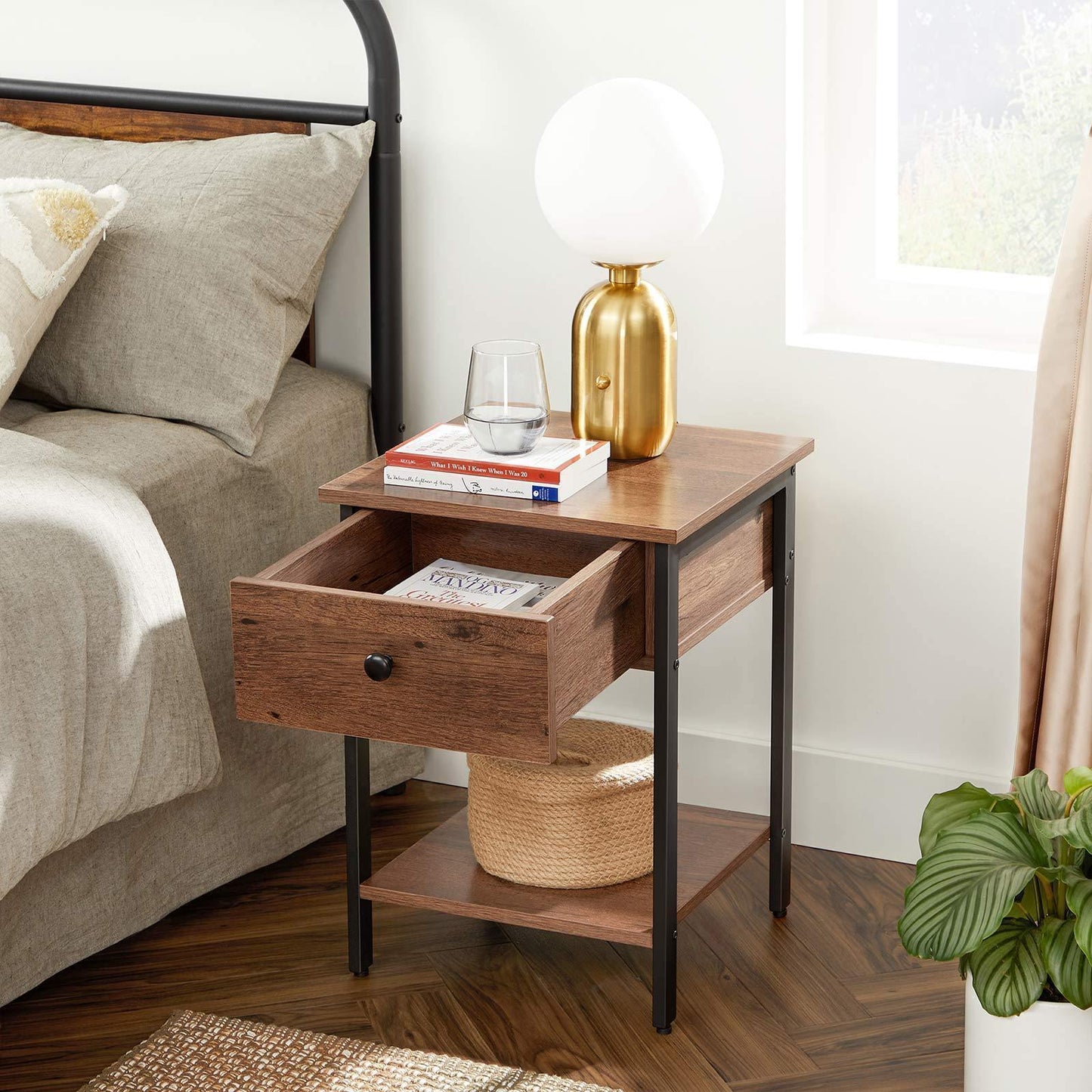 Nightstand Hazelnut Brown and Black FredCo