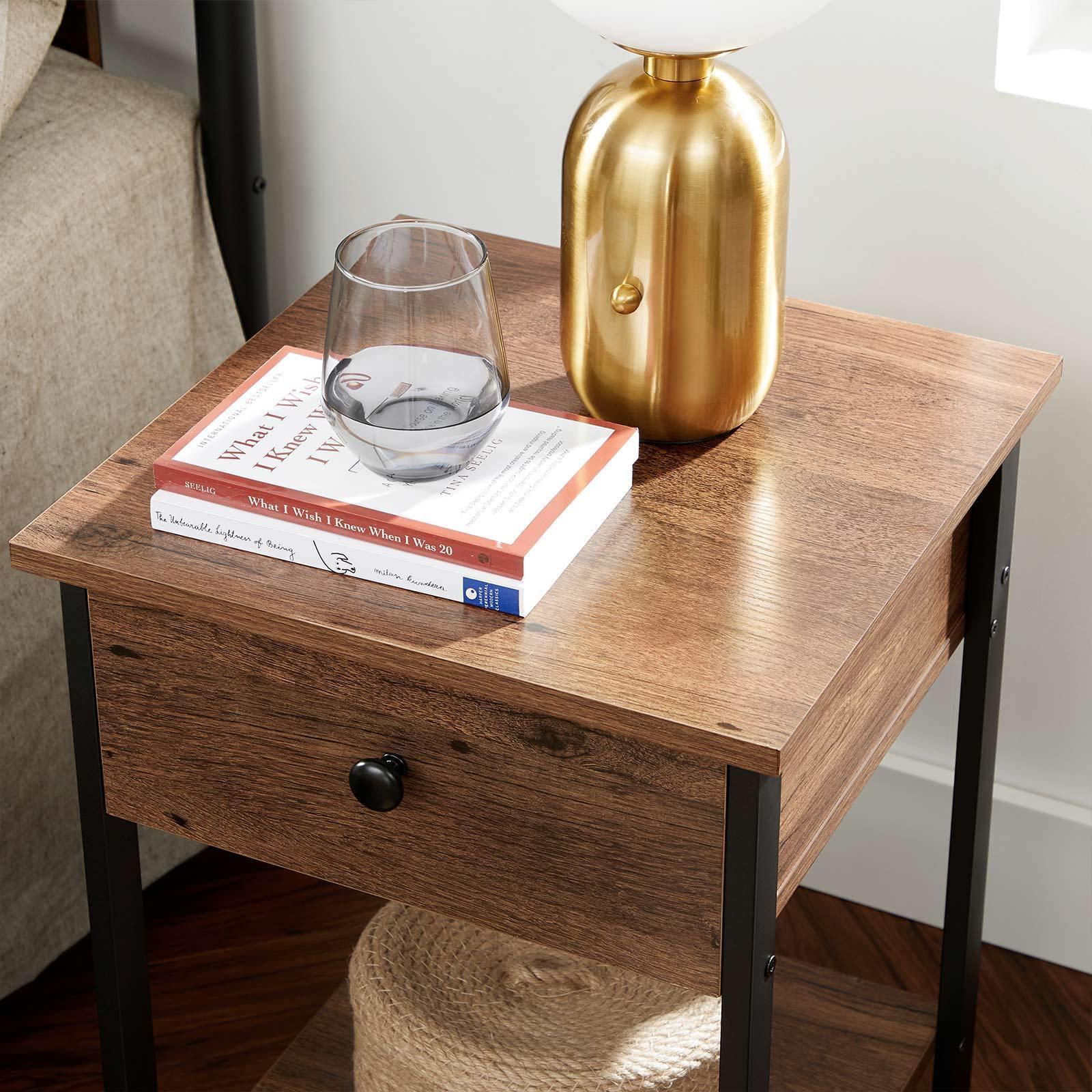 Nightstand Hazelnut Brown and Black FredCo