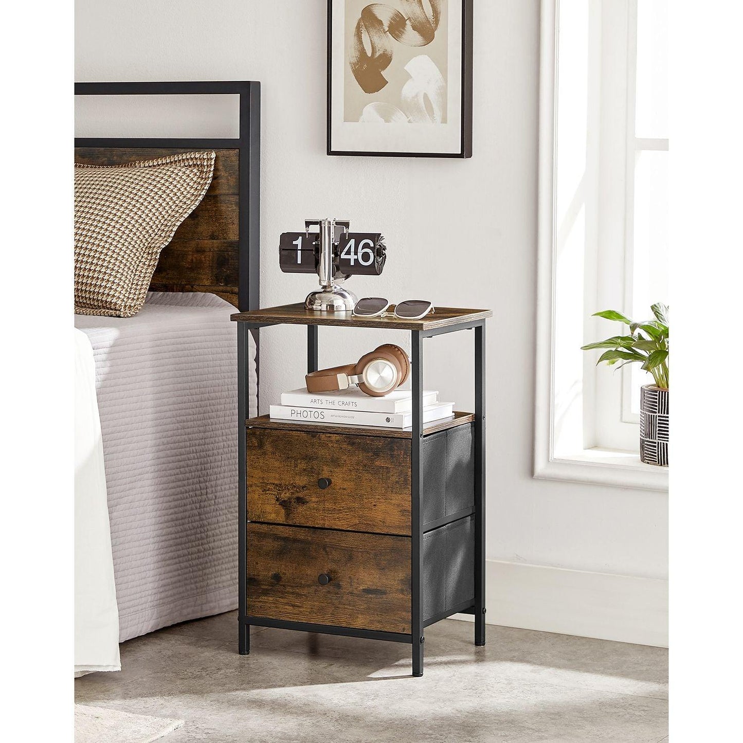 Nightstand with 2 Drawers 24" Rustic Brown FredCo