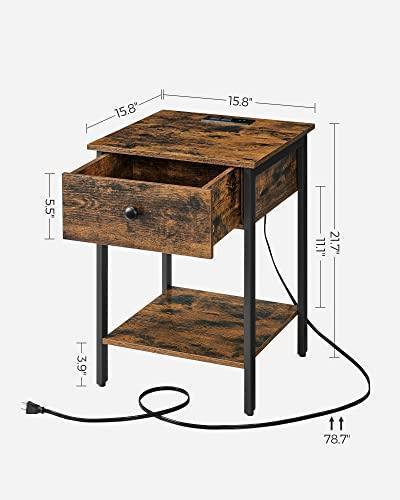 Nightstand with Charging Outlets, Rustic Brown FredCo