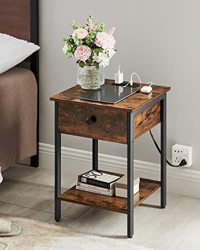 Nightstand with Charging Outlets, Rustic Brown FredCo