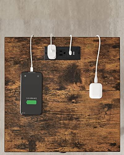 Nightstand with Charging Outlets, Rustic Brown FredCo