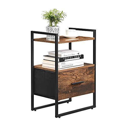 Nightstand with Fabric Drawer Brown and Black FredCo