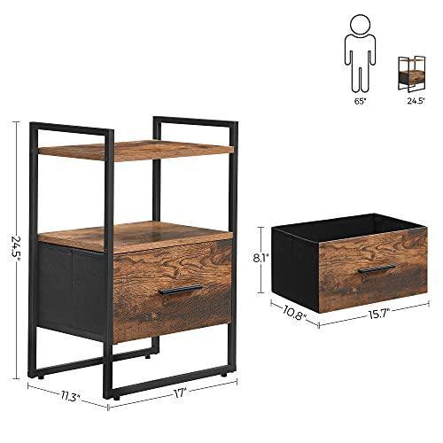 Nightstand with Fabric Drawer Brown and Black FredCo