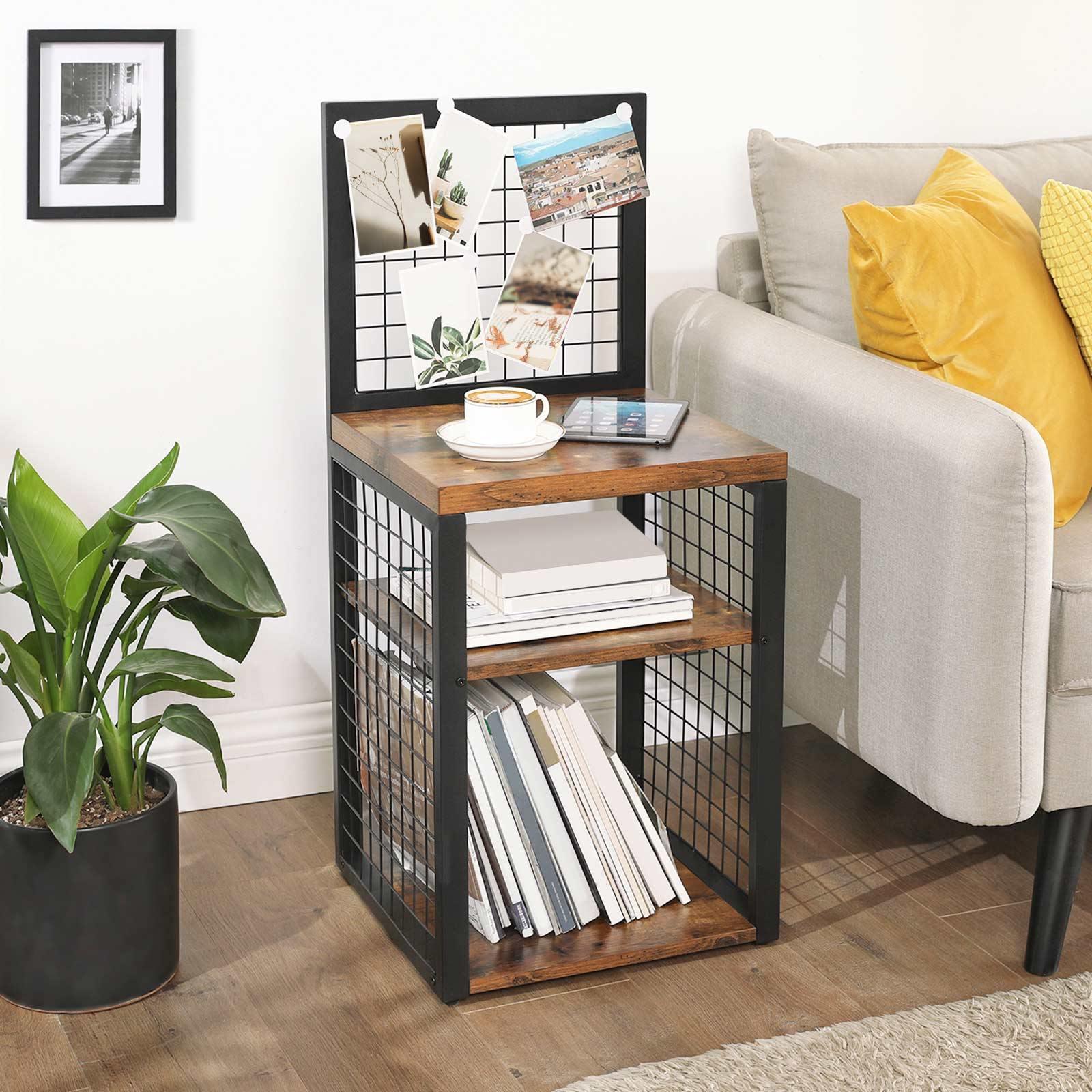 Nightstand with Grid Wall Panel Rustic Brown FredCo