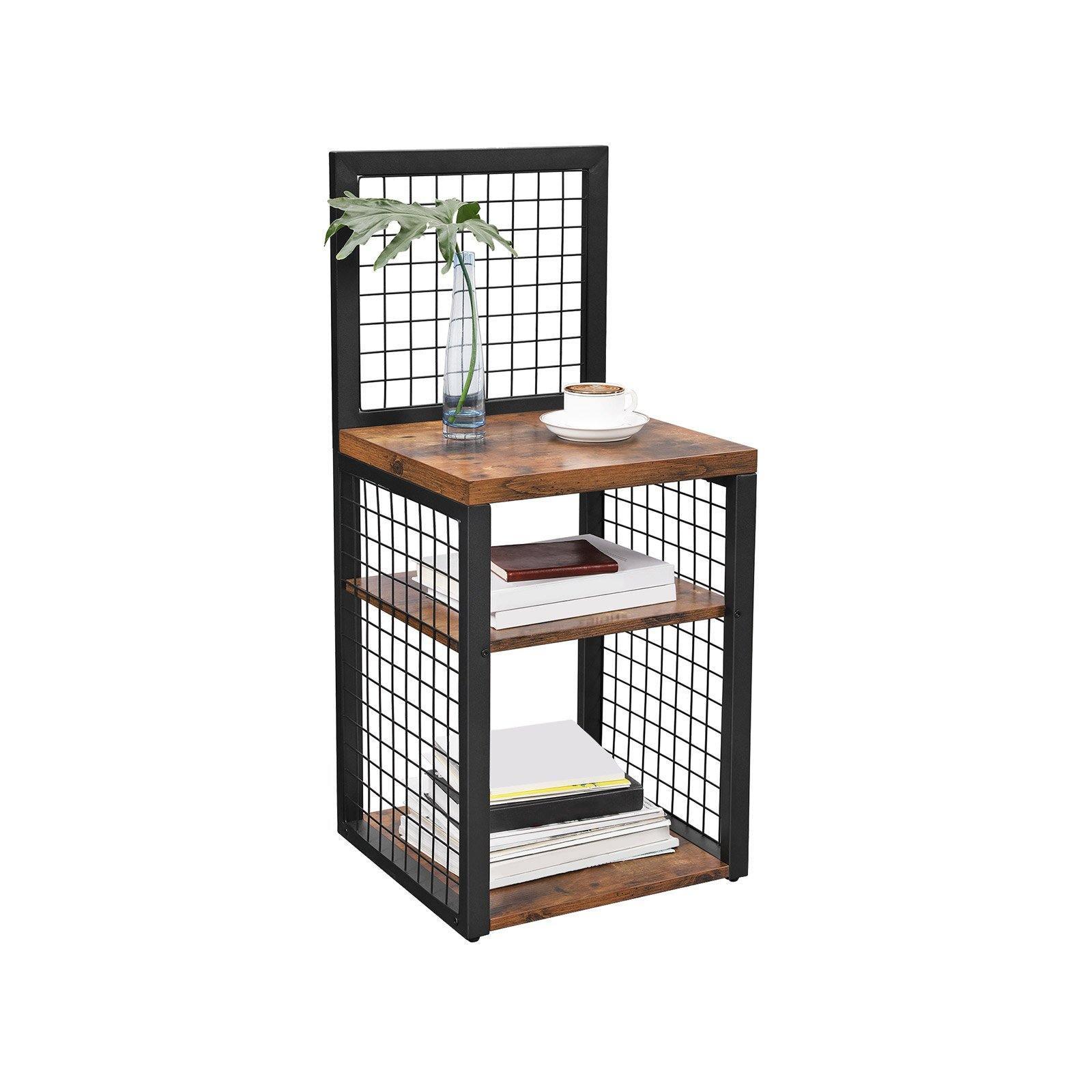 Nightstand with Grid Wall Panel Rustic Brown FredCo