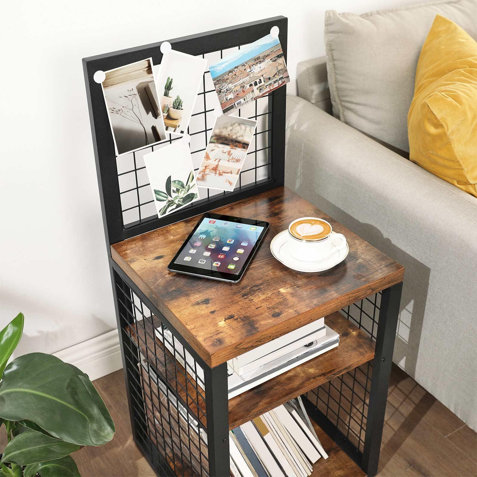 Nightstand with Grid Wall Panel Rustic Brown FredCo