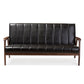 Nikko Mid-century Modern Scandinavian Style Black Faux Leather Wooden 3-Seater Sofa FredCo