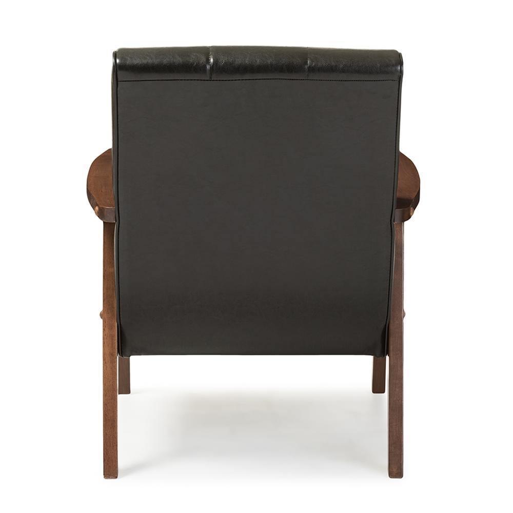 Nikko Mid-century Modern Scandinavian Style Black Faux Leather Wooden Lounge Chair FredCo