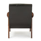 Nikko Mid-century Modern Scandinavian Style Black Faux Leather Wooden Lounge Chair FredCo