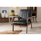 Nikko Mid-century Modern Scandinavian Style Black Faux Leather Wooden Lounge Chair FredCo