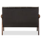 Nikko Mid-century Modern Scandinavian Style Dark Brown Faux Leather Wooden 2-Seater Loveseat FredCo