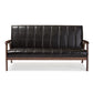Nikko Mid-century Modern Scandinavian Style Dark Brown Faux Leather Wooden 3-Seater Sofa FredCo
