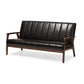 Nikko Mid-century Modern Scandinavian Style Dark Brown Faux Leather Wooden 3-Seater Sofa FredCo