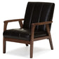 Nikko Mid-century Modern Scandinavian Style Dark Brown Faux Leather Wooden Lounge Chair FredCo