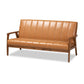 Nikko Mid-century Modern Tan Faux Leather Upholstered and Walnut Brown finished Wood 3-Piece Living Room Set FredCo