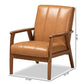 Nikko Mid-century Modern Tan Faux Leather Upholstered and Walnut Brown finished Wood Lounge Chair FredCo