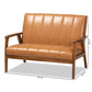 Nikko Mid-century Modern Tan Faux Leather Upholstered and Walnut Brown finished Wood Loveseat FredCo
