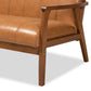 Nikko Mid-century Modern Tan Faux Leather Upholstered and Walnut Brown finished Wood Loveseat FredCo