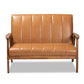 Nikko Mid-century Modern Tan Faux Leather Upholstered and Walnut Brown finished Wood Loveseat FredCo