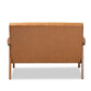 Nikko Mid-century Modern Tan Faux Leather Upholstered and Walnut Brown finished Wood Loveseat FredCo