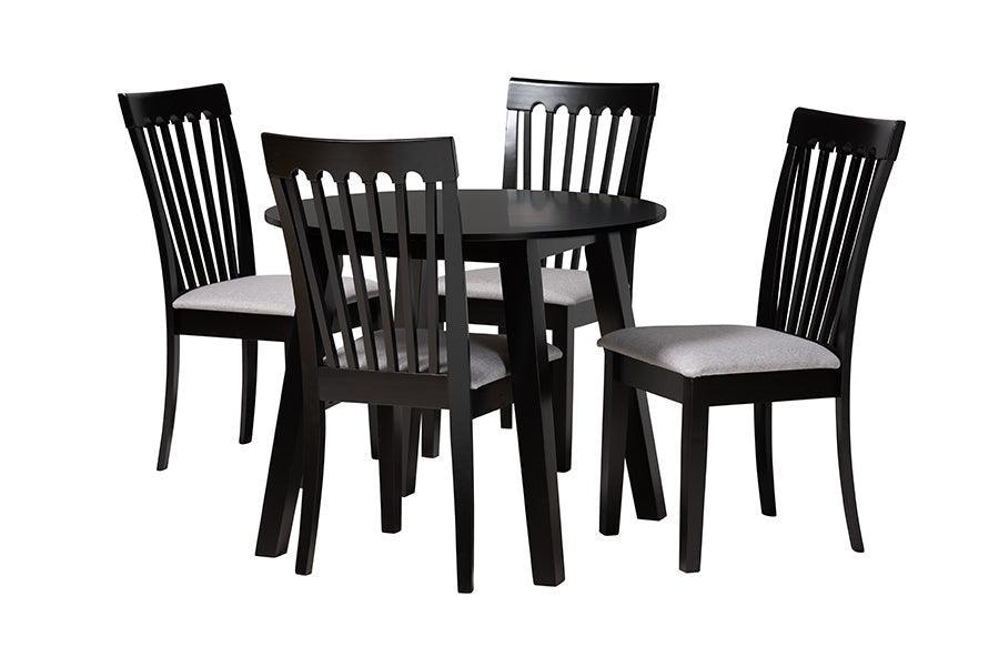 Nina Modern Grey Fabric and Espresso Brown Finished Wood 5-Piece Dining Set FredCo
