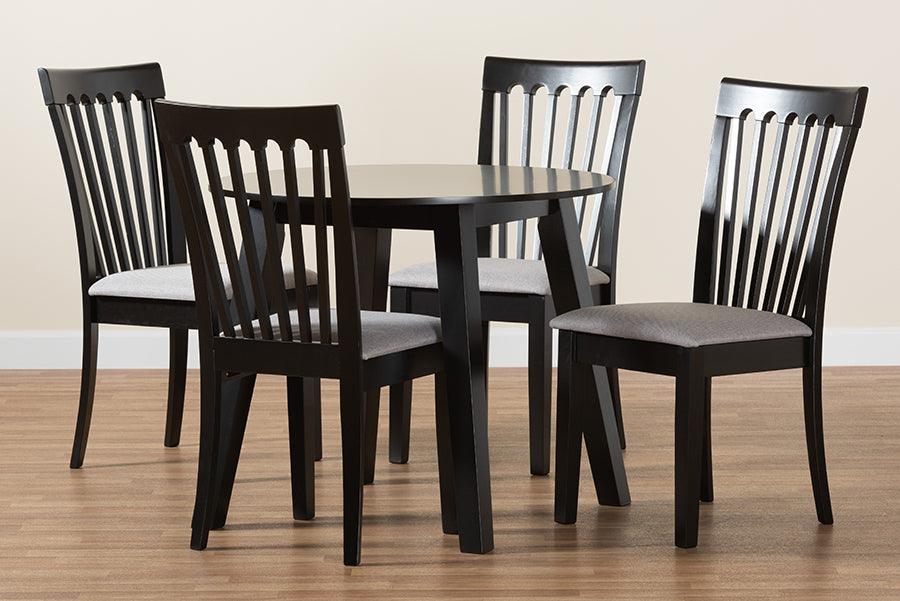 Nina Modern Grey Fabric and Espresso Brown Finished Wood 5-Piece Dining Set FredCo