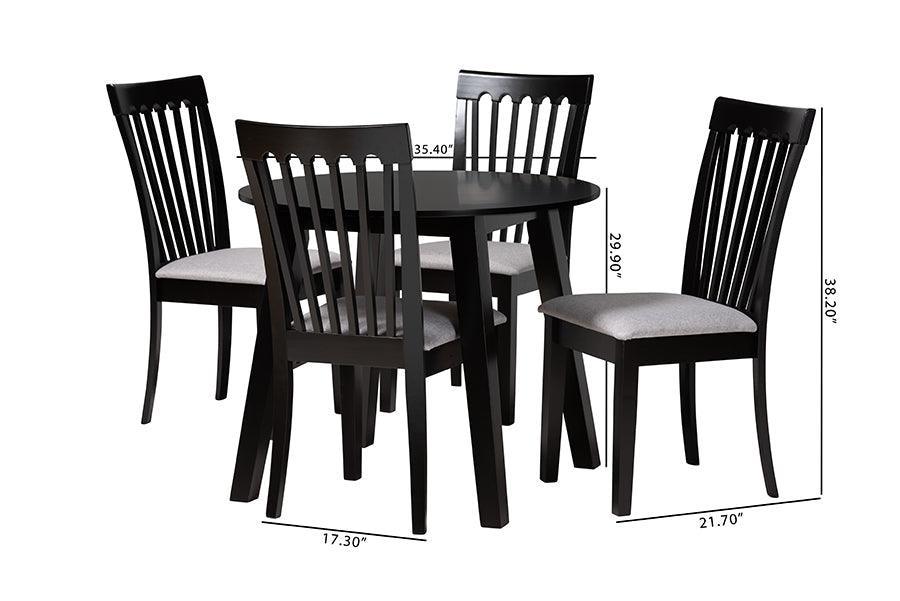 Nina Modern Grey Fabric and Espresso Brown Finished Wood 5-Piece Dining Set FredCo