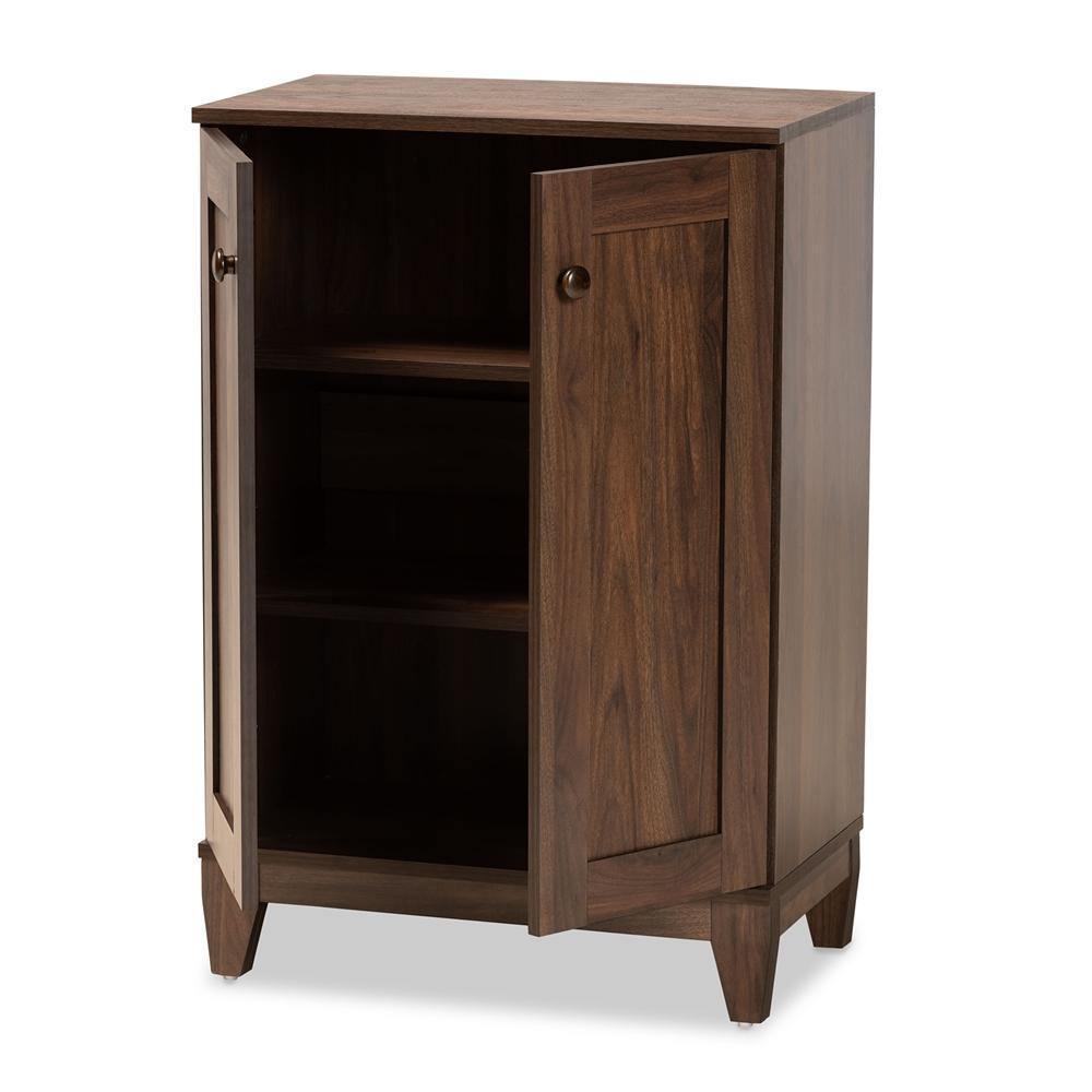 Nissa Modern and Contemporary Walnut Brown Finished Wood 2-Door Shoe Storage Cabinet FredCo
