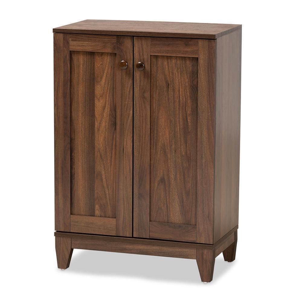 Nissa Modern and Contemporary Walnut Brown Finished Wood 2-Door Shoe Storage Cabinet FredCo