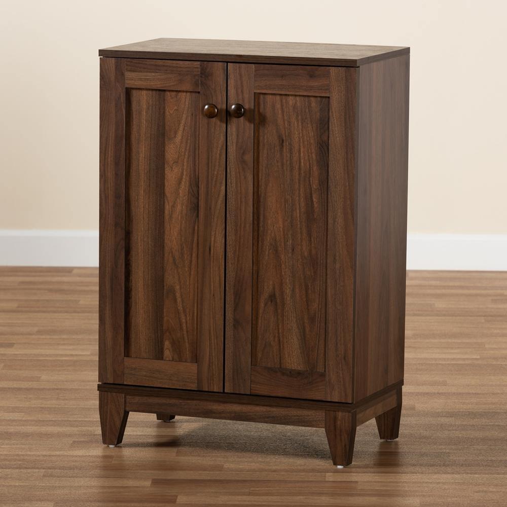 Nissa Modern and Contemporary Walnut Brown Finished Wood 2-Door Shoe Storage Cabinet FredCo