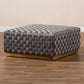 Noah Luxe and Glam Grey Velvet Fabric Upholstered and Gold Finished Square Cocktail Ottoman FredCo