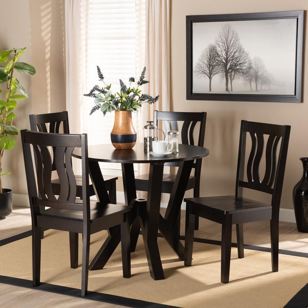 Noelia Modern and Contemporary Transitional Dark Brown Finished Wood 5-Piece Dining Set FredCo