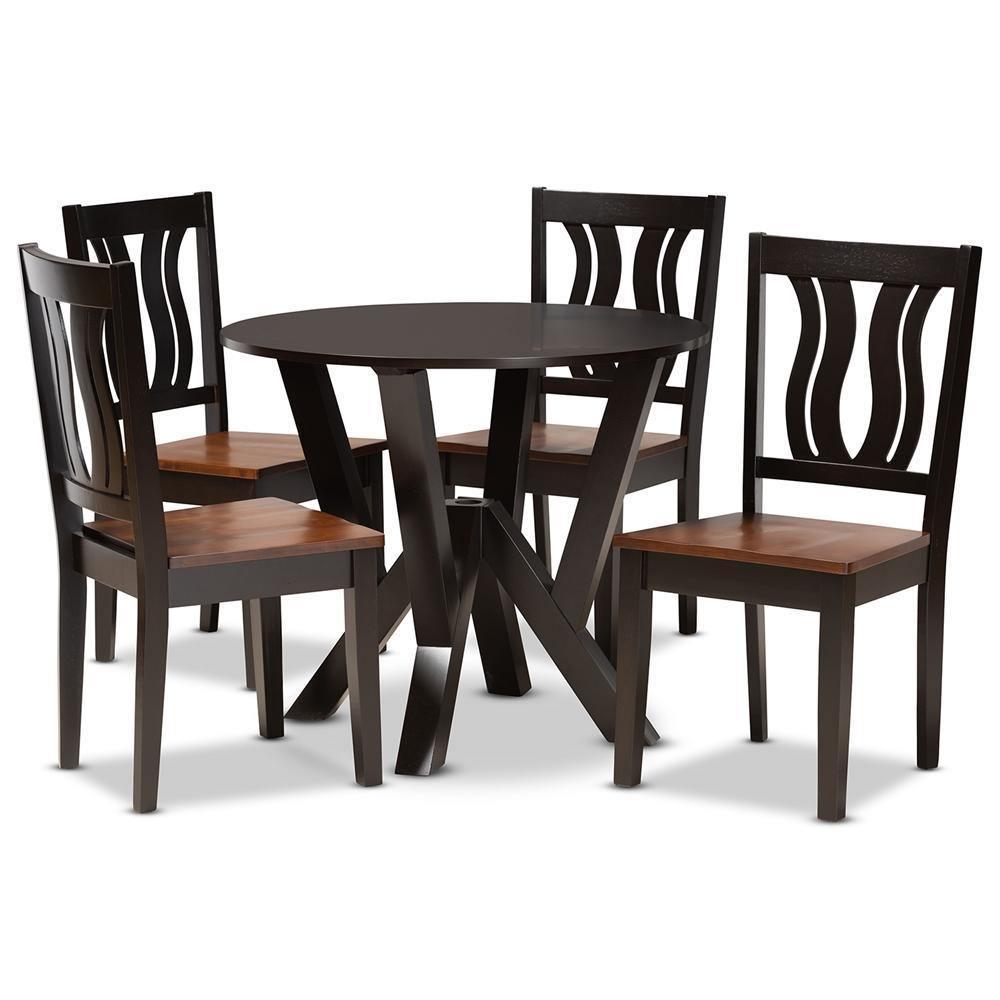 Noelia Modern and Contemporary Transitional Two-Tone Dark Brown and Walnut Brown Finished Wood 5-Piece Dining Set FredCo