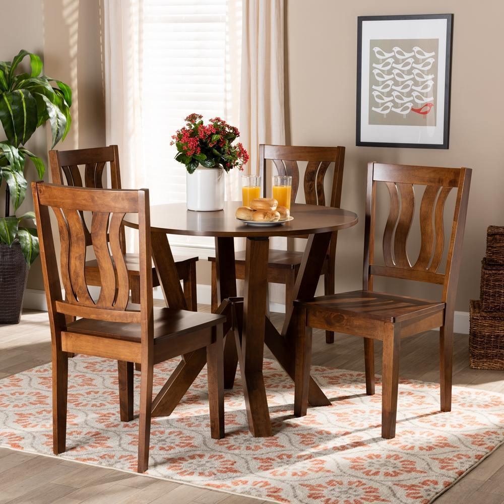 Noelia Modern and Contemporary Transitional Walnut Brown Finished Wood 5-Piece Dining Set FredCo