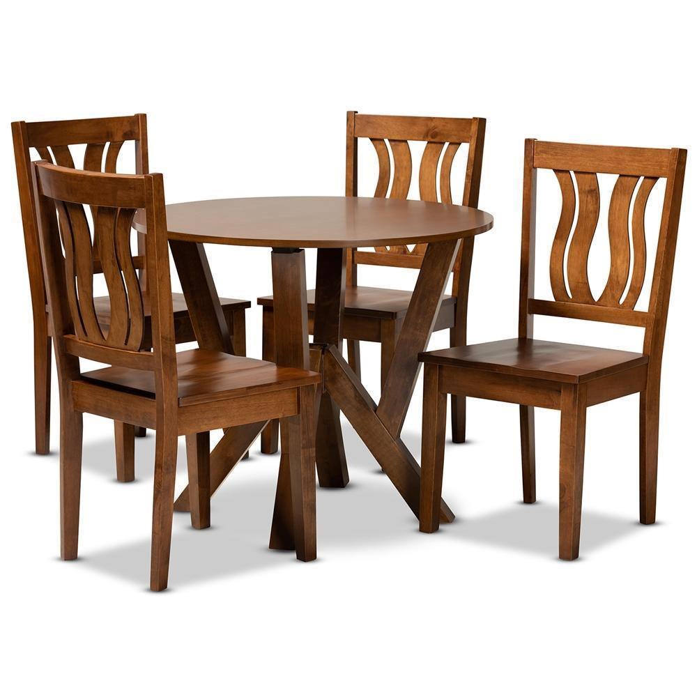 Noelia Modern and Contemporary Transitional Walnut Brown Finished Wood 5-Piece Dining Set FredCo