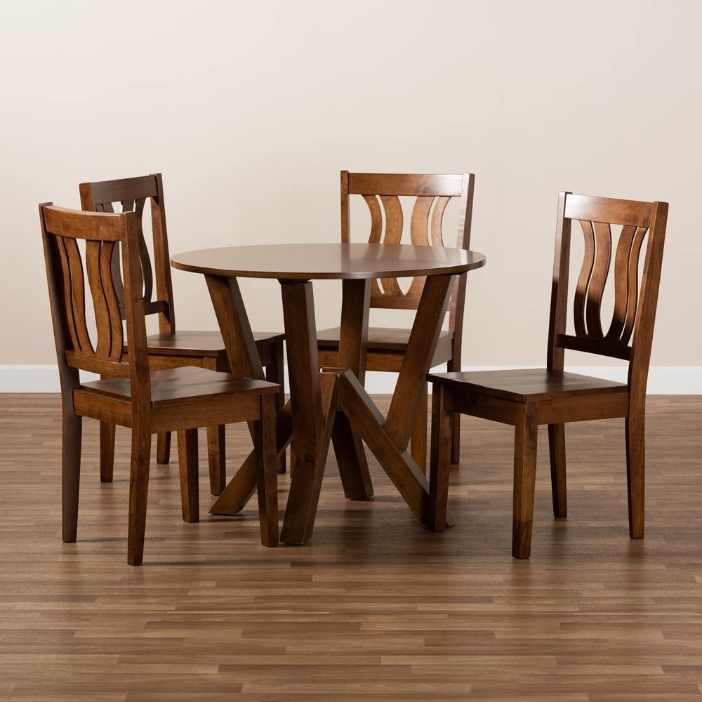 Noelia Modern and Contemporary Transitional Walnut Brown Finished Wood 5-Piece Dining Set FredCo
