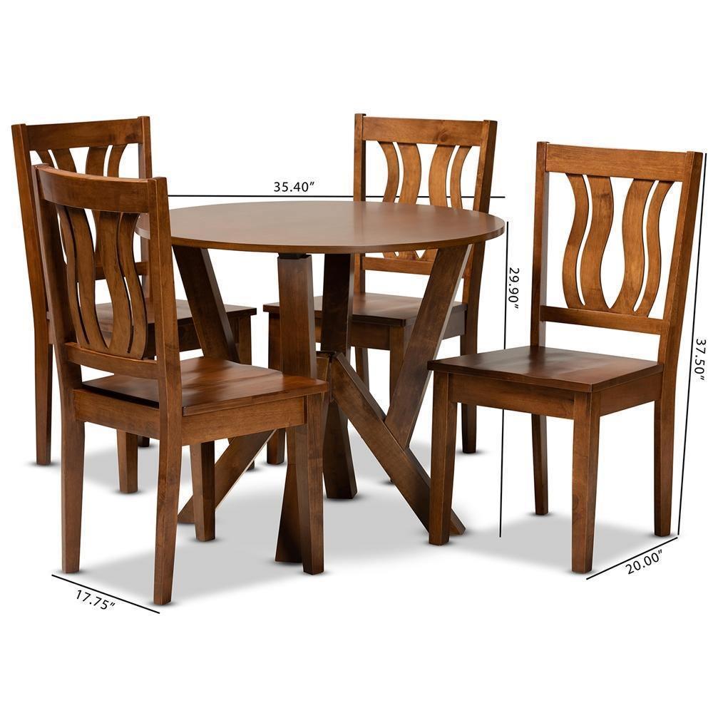 Noelia Modern and Contemporary Transitional Walnut Brown Finished Wood 5-Piece Dining Set FredCo