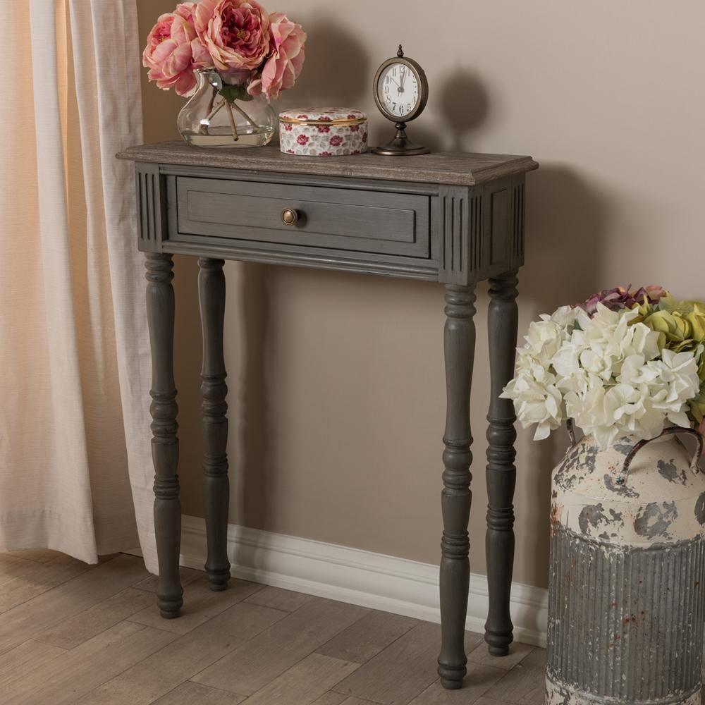 Noemie Country Cottage Farmhouse Brown Finished 1-Drawer Console Table FredCo