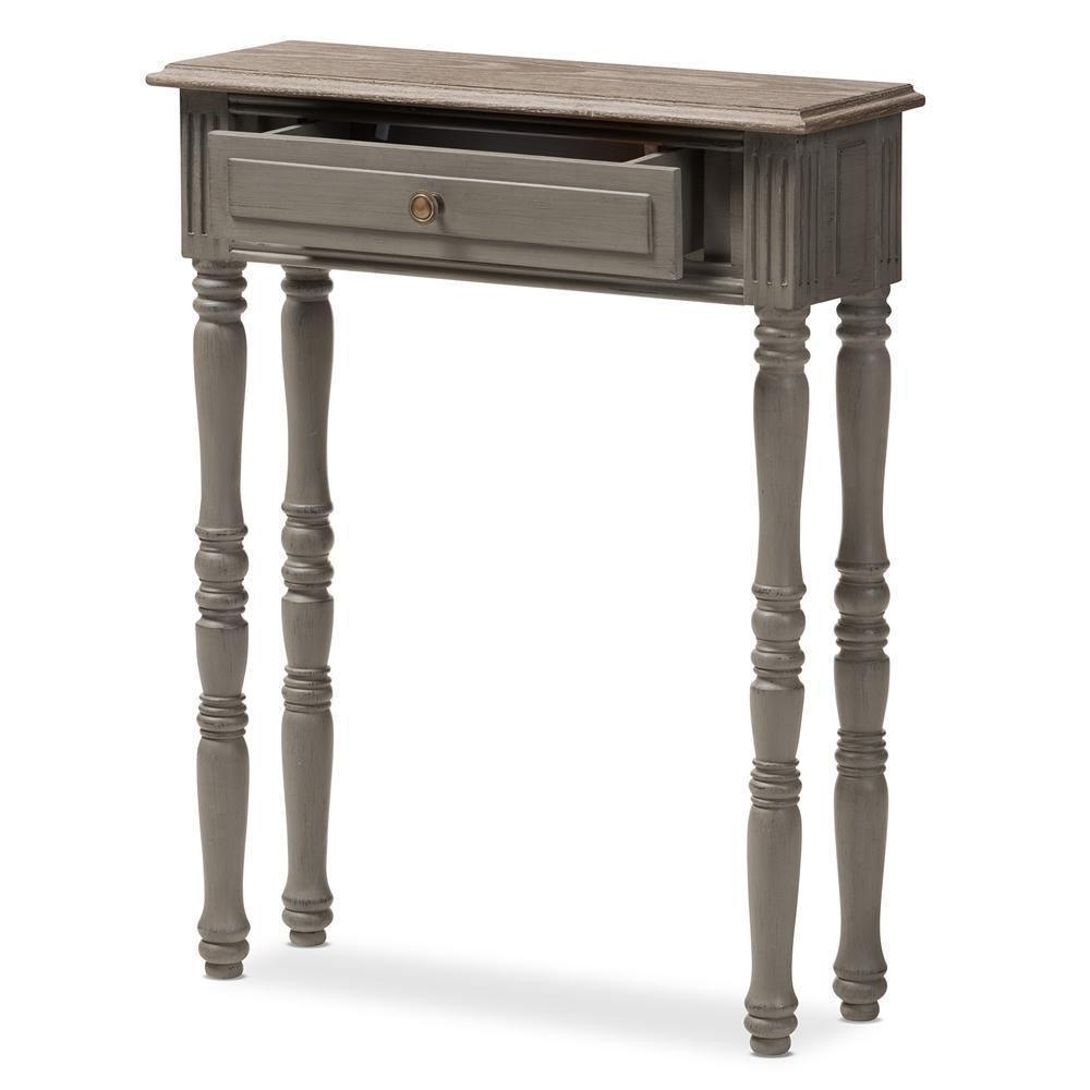 Noemie Country Cottage Farmhouse Brown Finished 1-Drawer Console Table FredCo