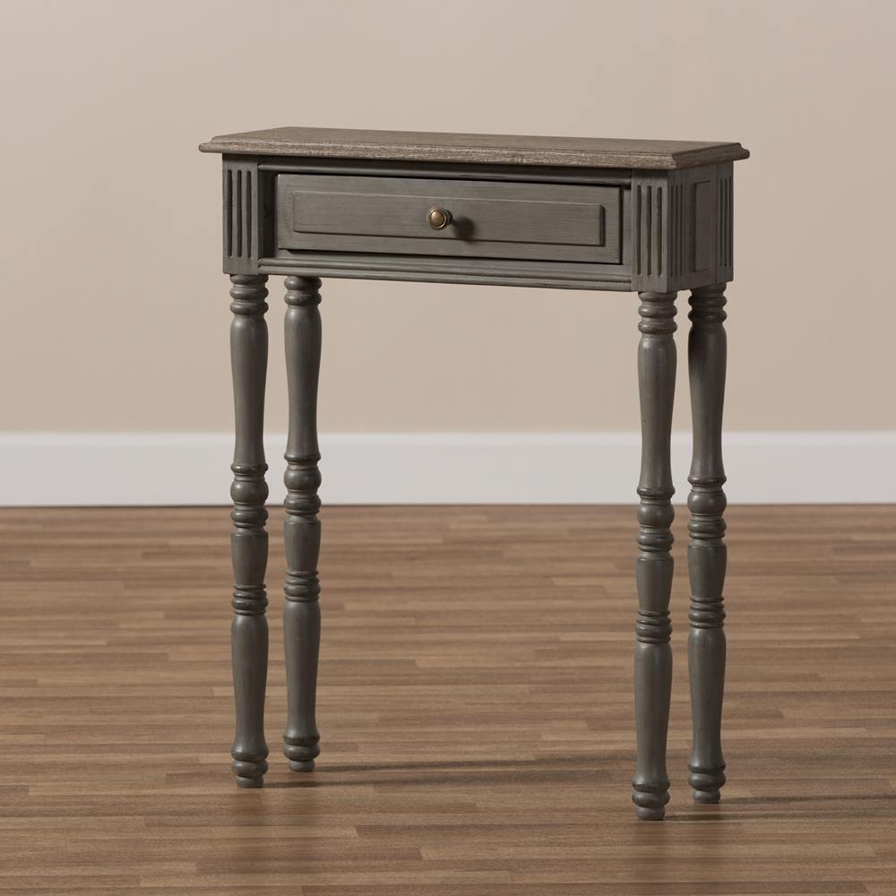 Noemie Country Cottage Farmhouse Brown Finished 1-Drawer Console Table FredCo