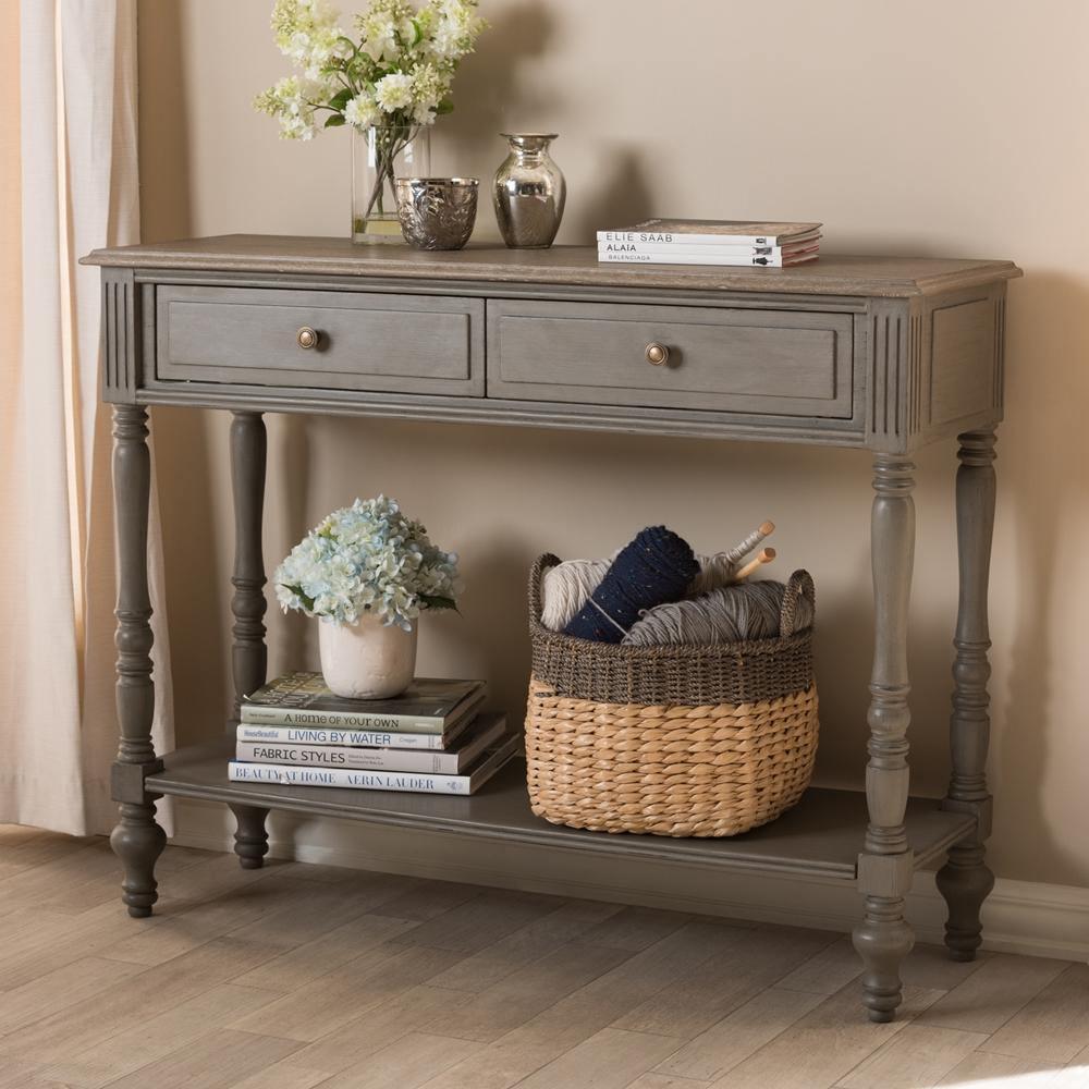 Noemie Country Cottage Farmhouse Brown Finished 2-Drawer Console Table FredCo