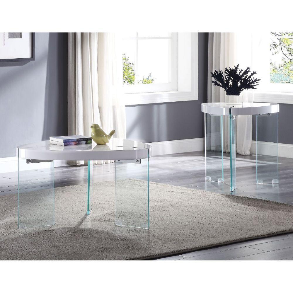 Noland Coffee Table White High Gloss & Clear Glass FredCo
