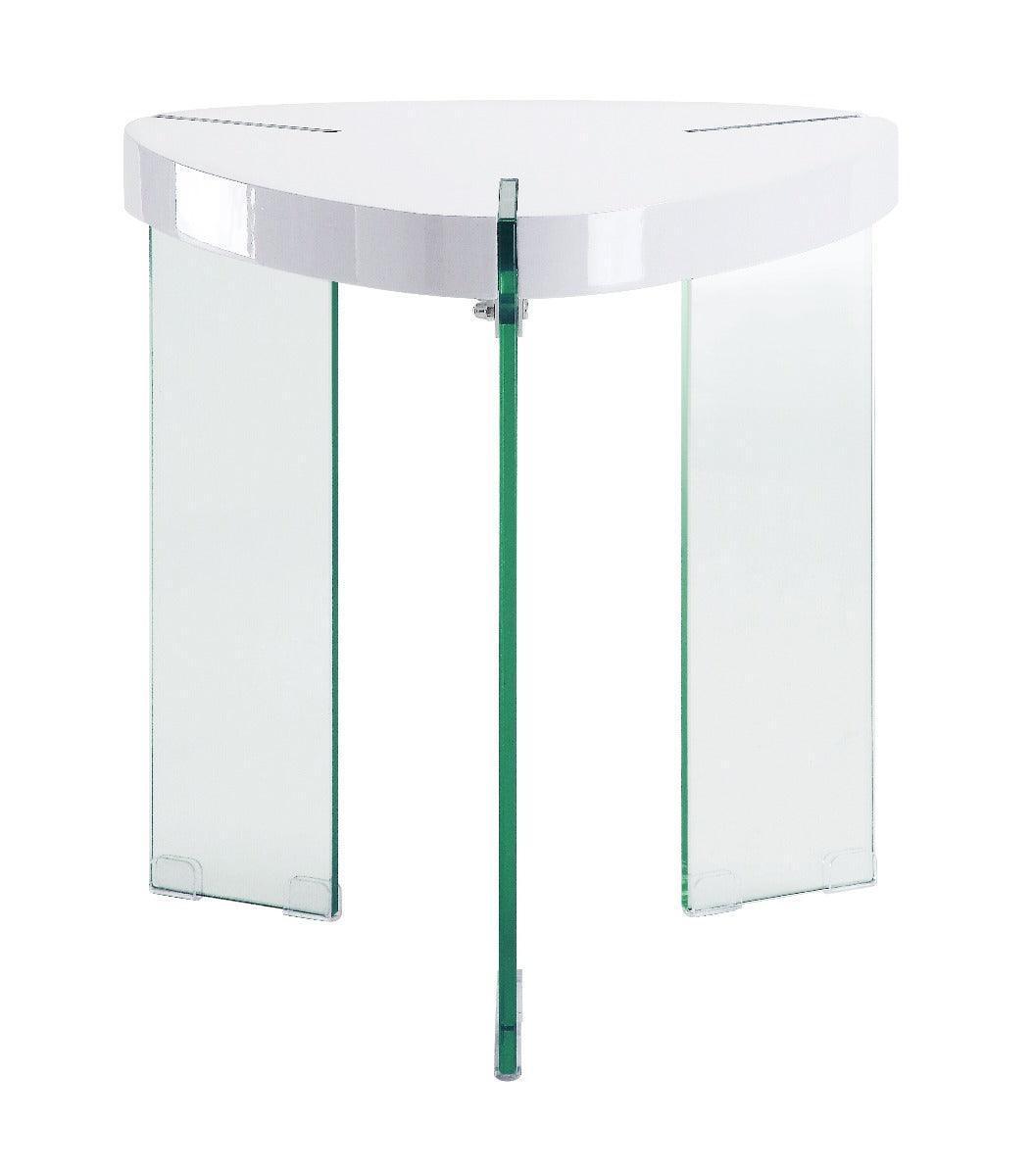 Noland End Table White High Gloss & Clear Glass FredCo