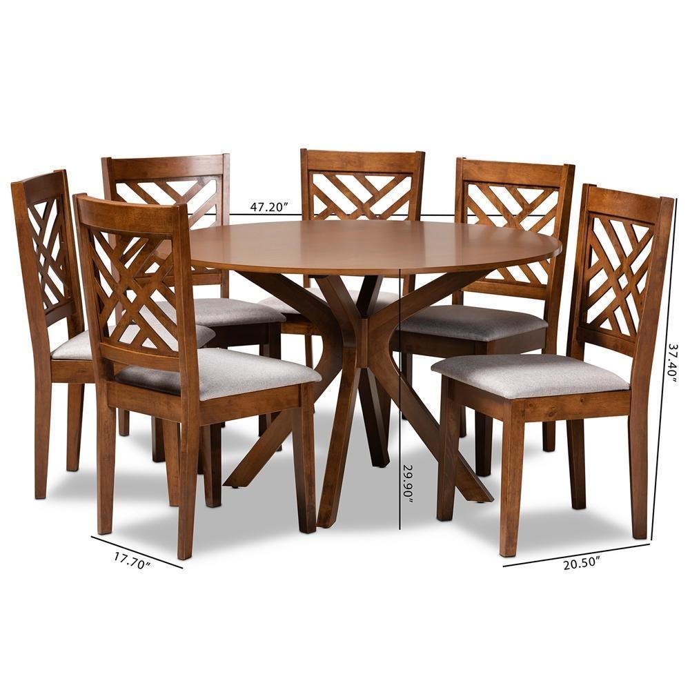 Norah Modern and Contemporary Grey Fabric Upholstered and Walnut Brown Finished Wood 7-Piece Dining Set FredCo