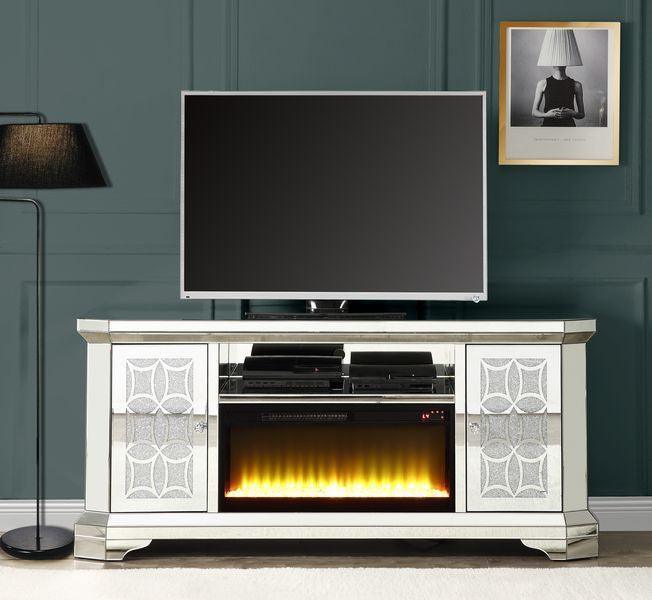 Noralie TV Stand w/Fireplace, Mirrored & Faux Diamonds5 FredCo