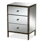 Nouria Modern and Contemporary Hollywood Regency Glamour Style Mirrored Three Drawer Nightstand Bedside Table FredCo