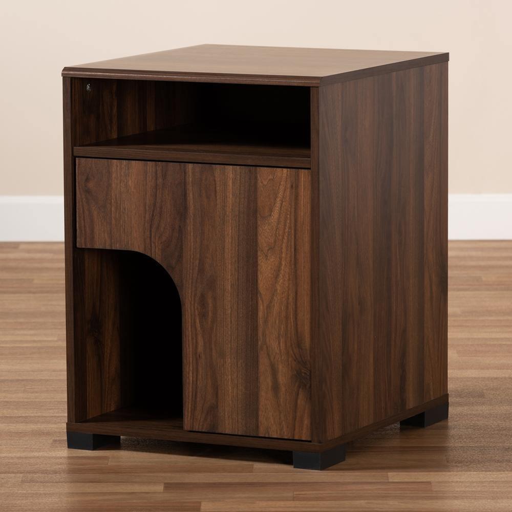Nova Modern and Contemporary Walnut Brown Finished 1-Door Cat Litter Box Cover House FredCo