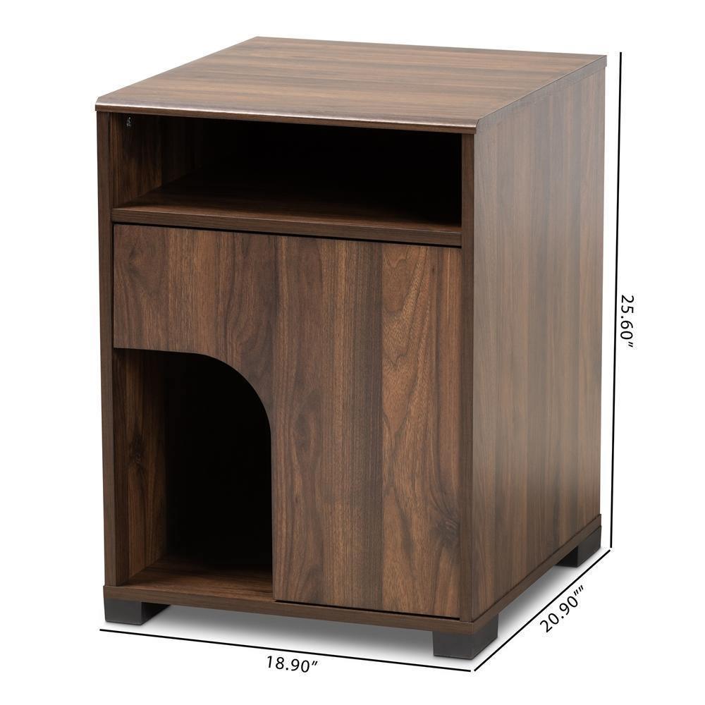 Nova Modern and Contemporary Walnut Brown Finished 1-Door Cat Litter Box Cover House FredCo